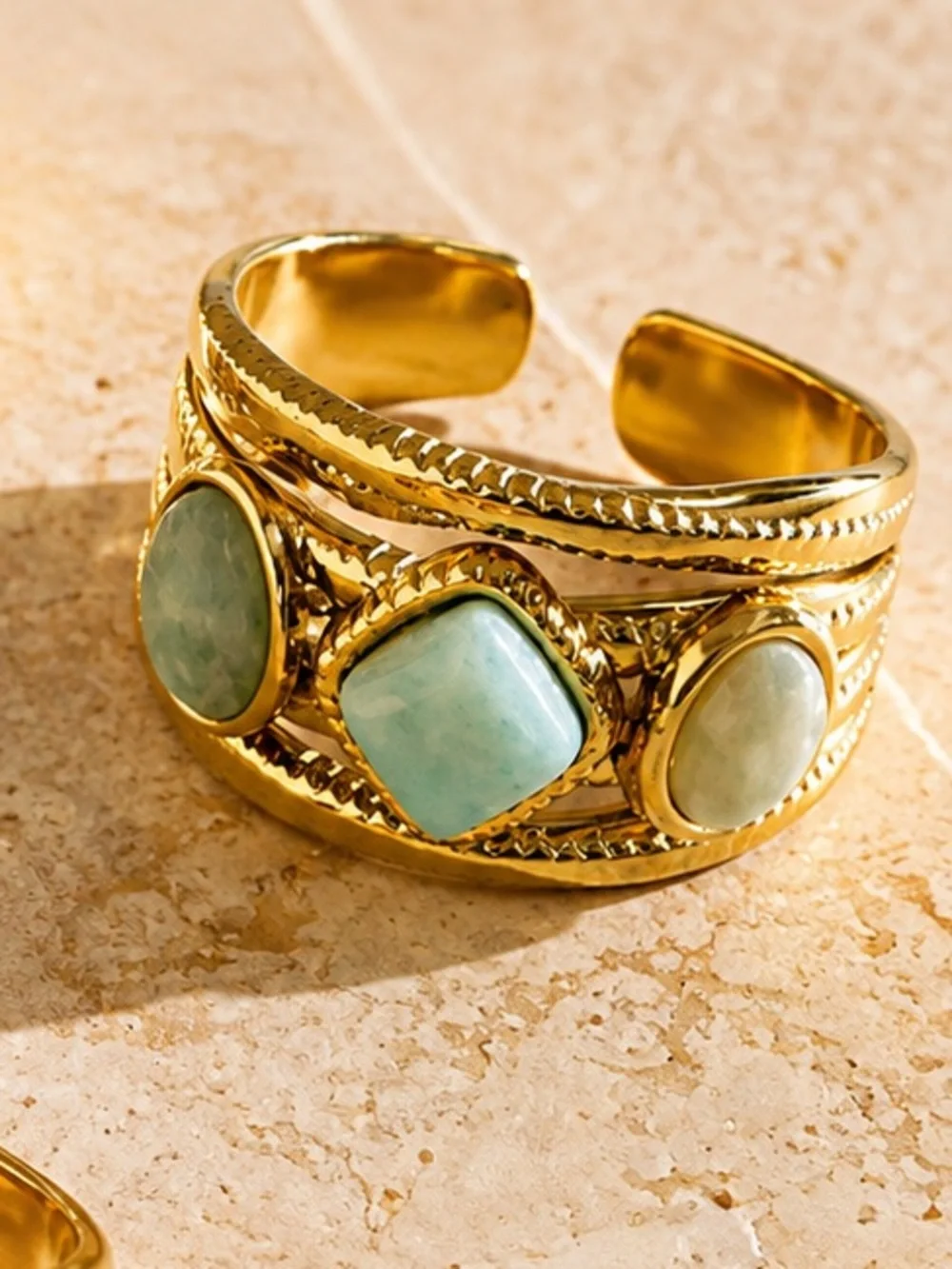 Vintage Gold-Tone Ring with Aqua Stones